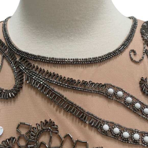 Gianni Bini Embellished Mesh Gown 10 Elegant Evening Beaded Floral HOCO Formal - Picture 8 of 13